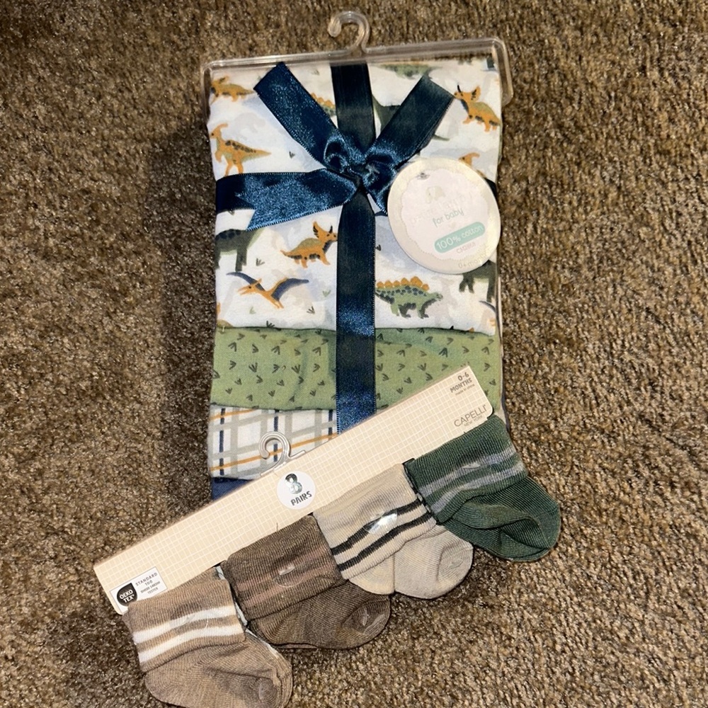 Baby nursing blankets and socks BUNDLE